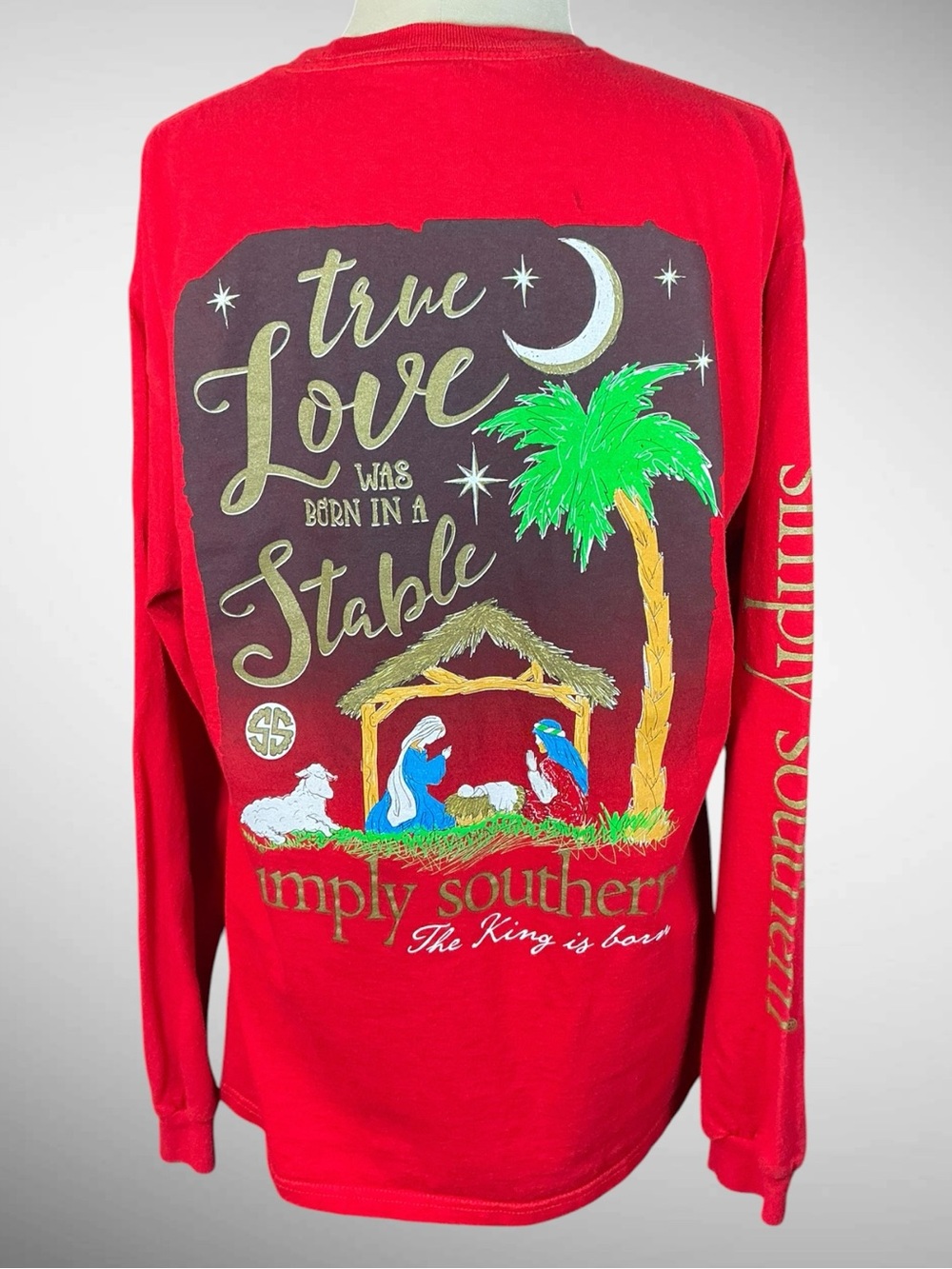 Simply Southern Nativity Christmas Long Sleeve T-Shirt Women’s Large Red